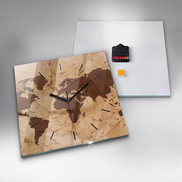 Square wall clock Vintage world map