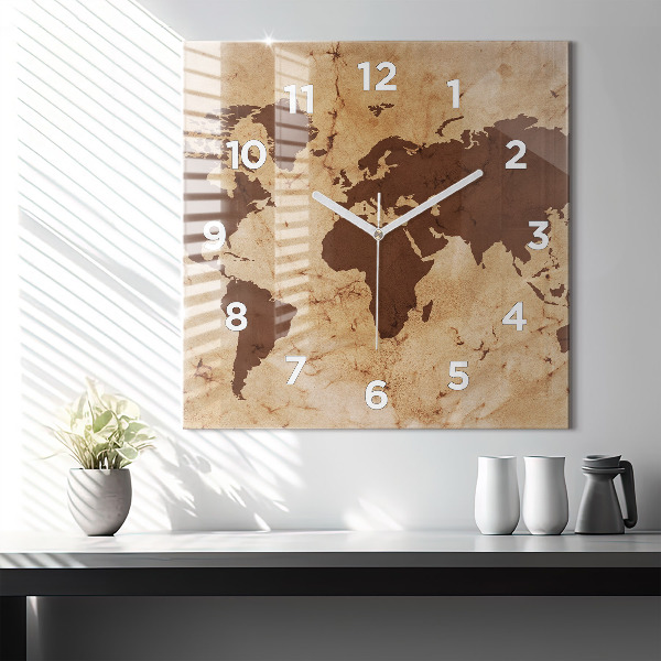 Square wall clock Vintage world map