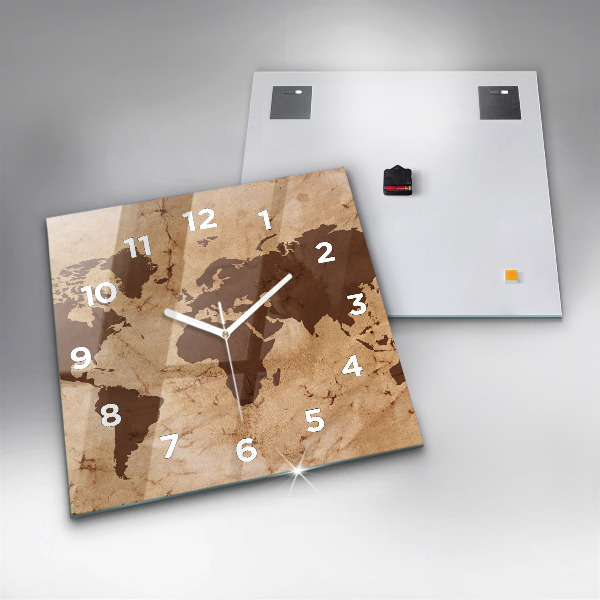 Square wall clock Vintage world map