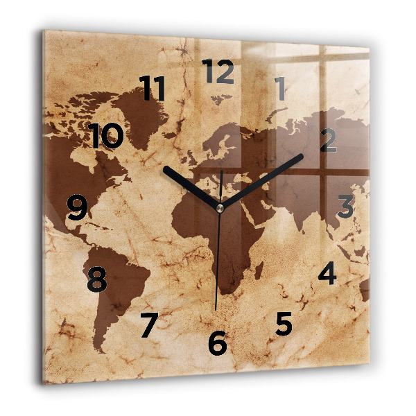 Square wall clock Vintage world map