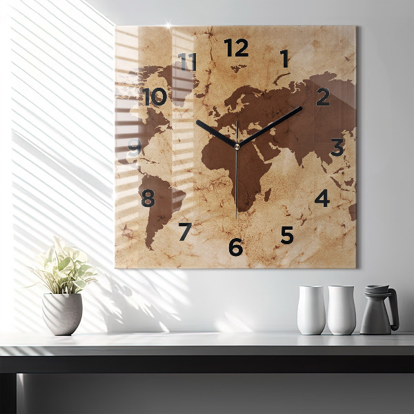 Square wall clock Vintage world map