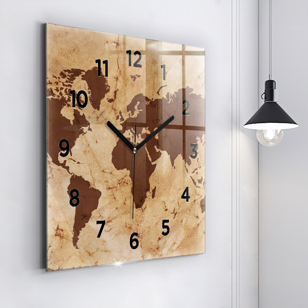 Square wall clock Vintage world map