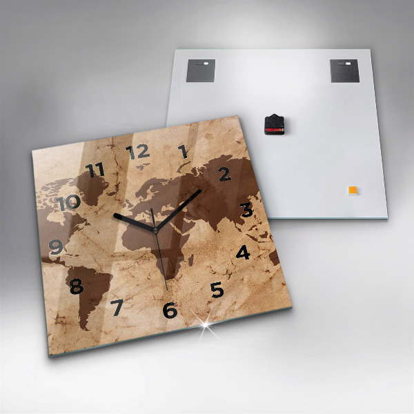 Square wall clock Vintage world map