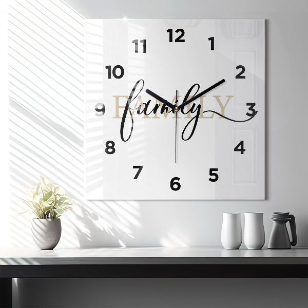 Square wall clock Family inscription