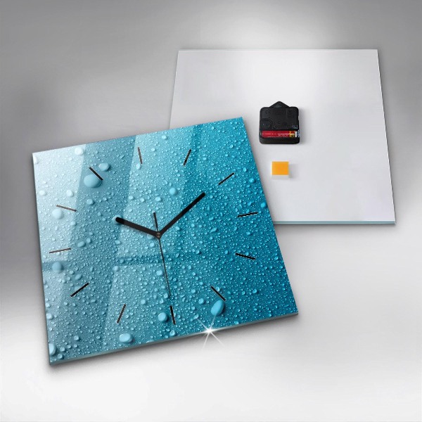 Square wall clock Water drops on glass