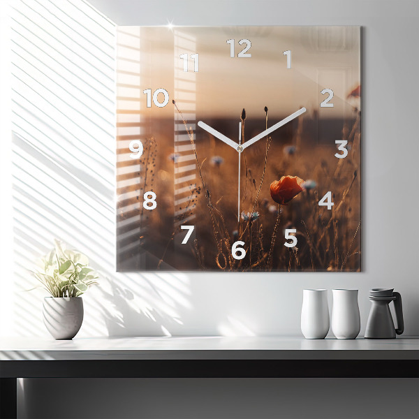 Square wall clock Field sunrise