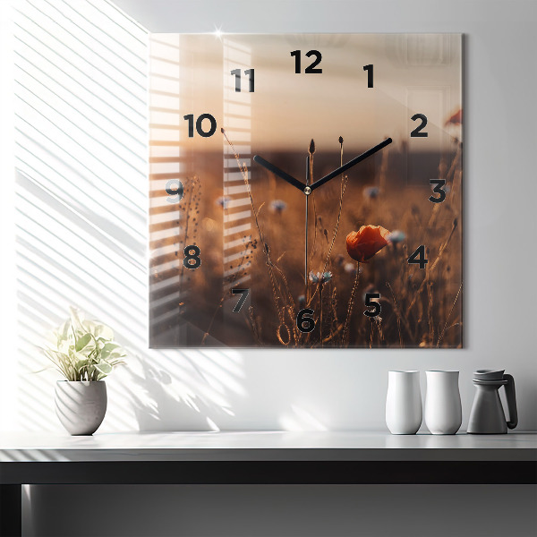 Square wall clock Field sunrise