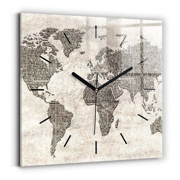 Square wall clock World map newspaper