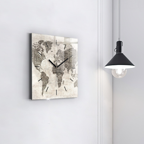 Square wall clock World map newspaper