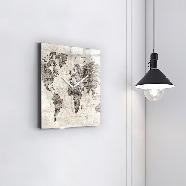 Square wall clock World map newspaper