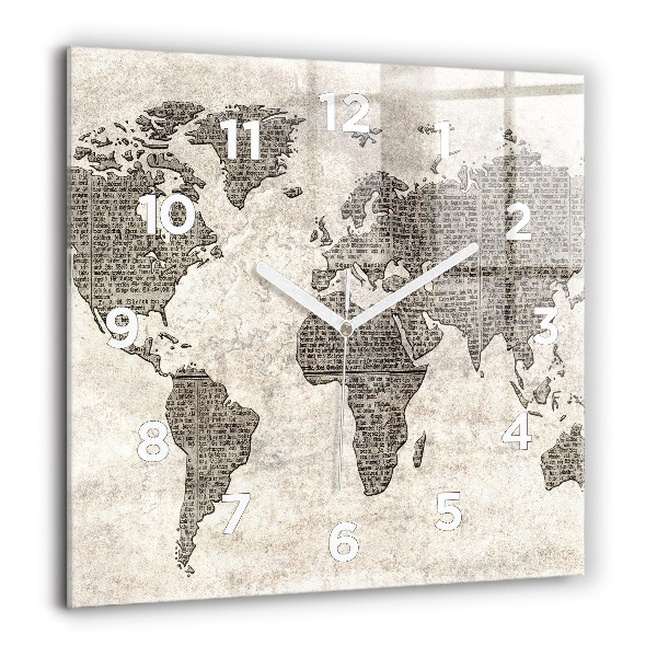 Square wall clock World map newspaper