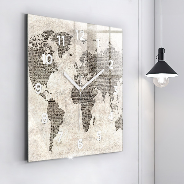 Square wall clock World map newspaper