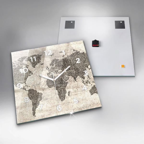 Square wall clock World map newspaper