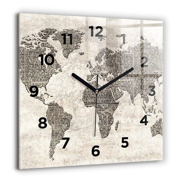 Square wall clock World map newspaper