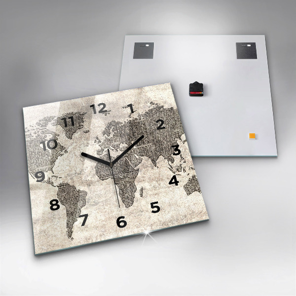 Square wall clock World map newspaper