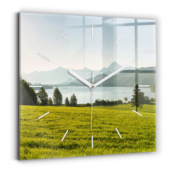 Square wall clock Mountains and field