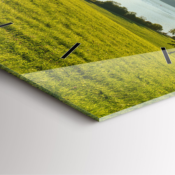 Square wall clock Mountains and field