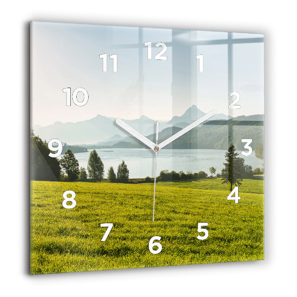 Square wall clock Mountains and field