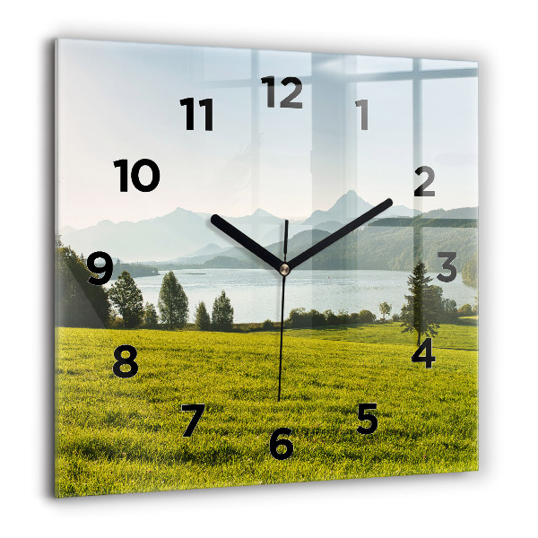 Square wall clock Mountains and field