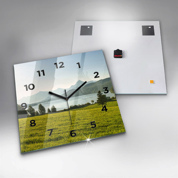Square wall clock Mountains and field