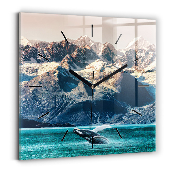Square wall clock Whale water