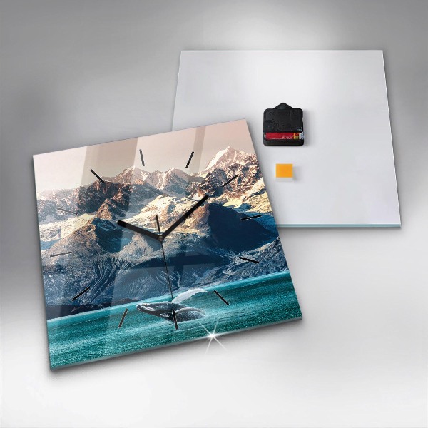 Square wall clock Whale water
