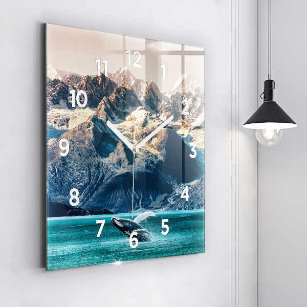 Square wall clock Whale water