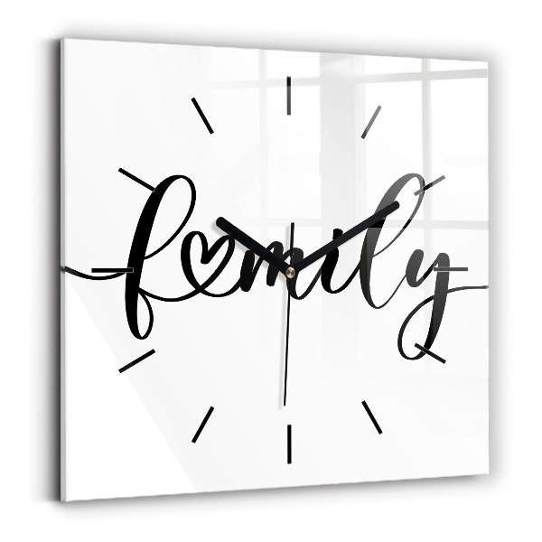 Square wall clock Family inscription and heart