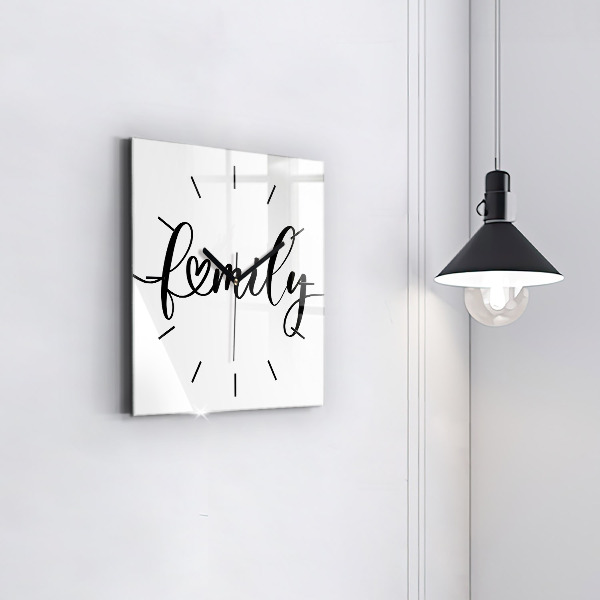 Square wall clock Family inscription and heart