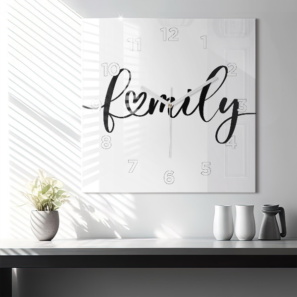 Square wall clock Family inscription and heart