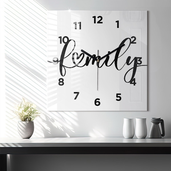 Square wall clock Family inscription and heart