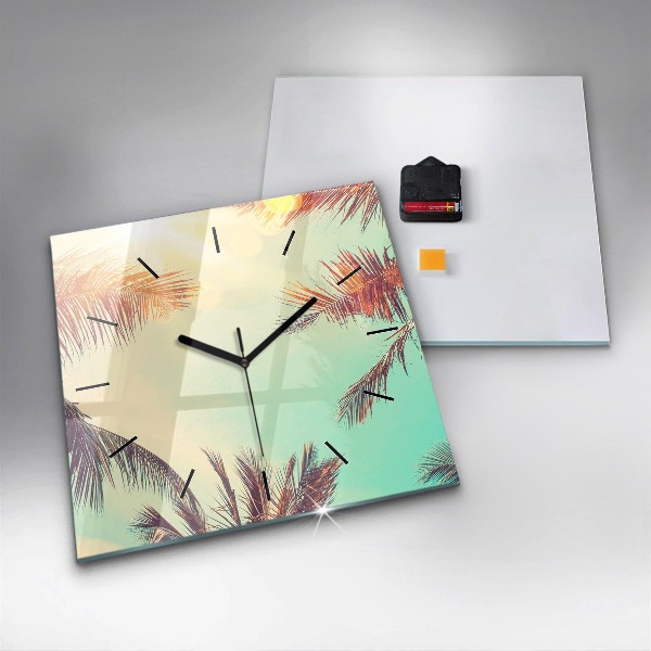 Square wall clock Tropical palm trees