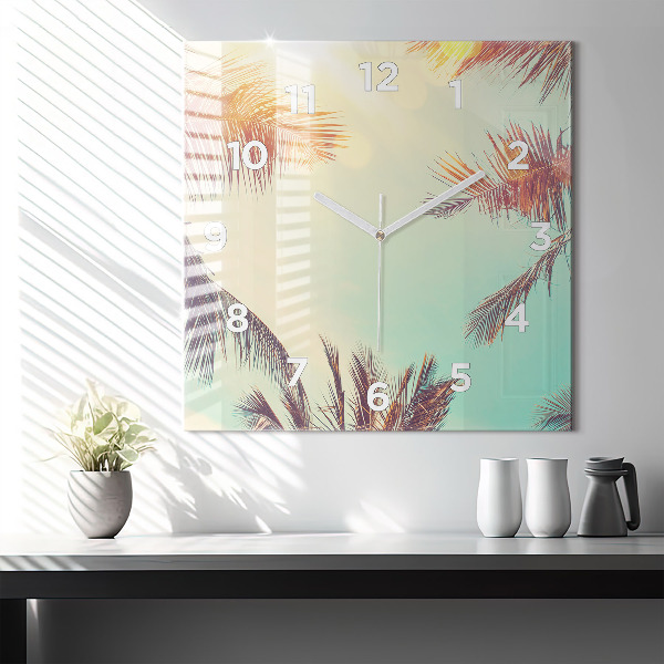 Square wall clock Tropical palm trees
