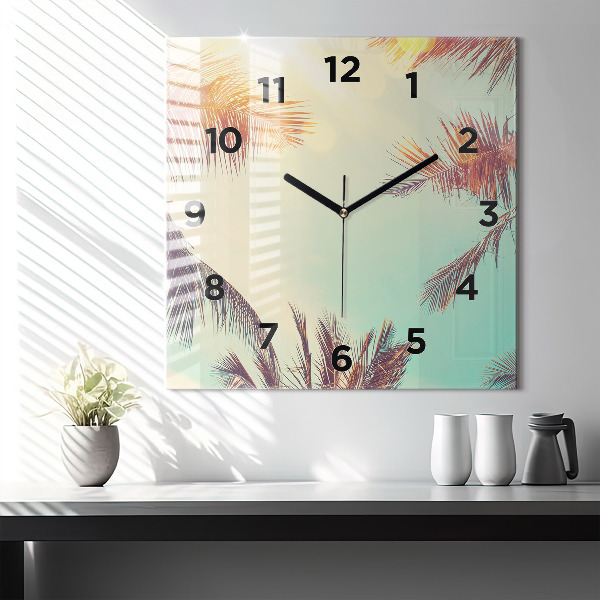 Square wall clock Tropical palm trees