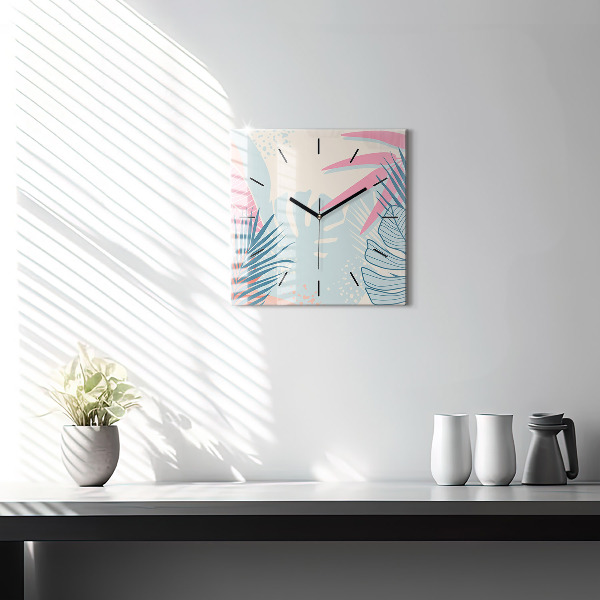 Square wall clock Pastel Leaves – Tropics