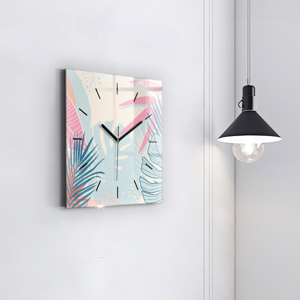 Square wall clock Pastel Leaves – Tropics