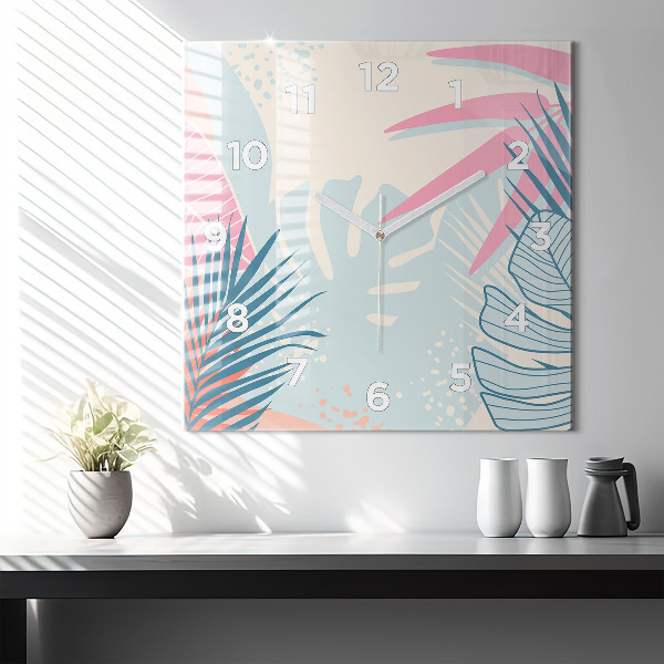 Square wall clock Pastel Leaves – Tropics