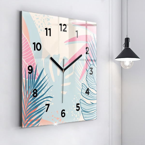 Square wall clock Pastel Leaves – Tropics