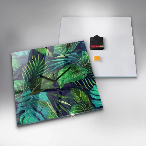 Square wall clock Exotic leaves