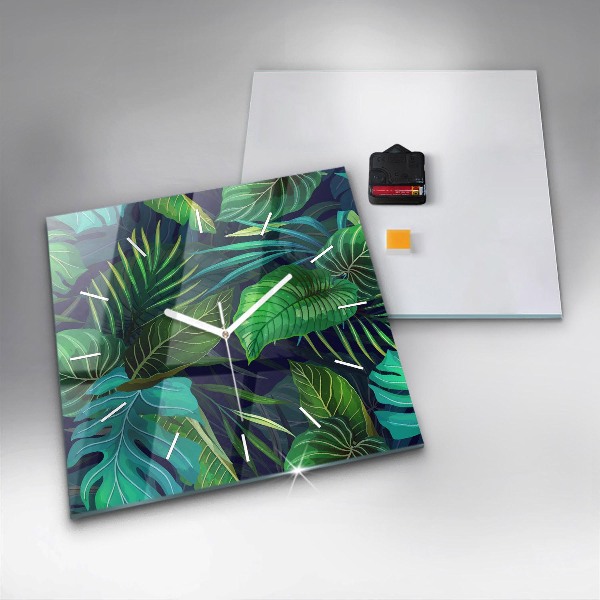 Square wall clock Exotic leaves