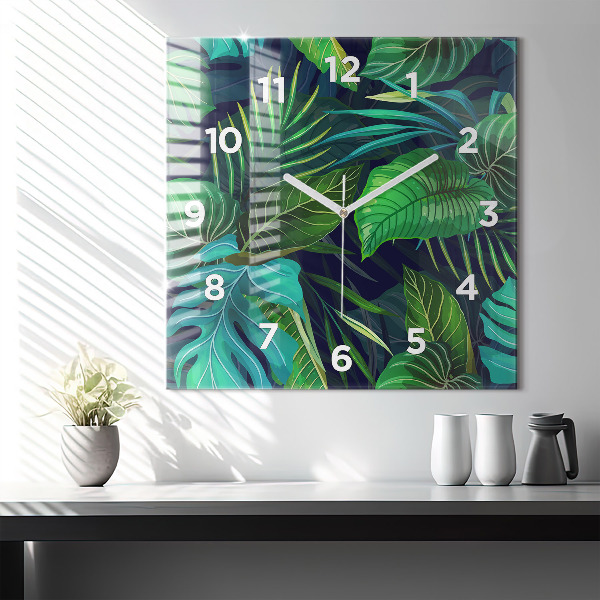 Square wall clock Exotic leaves