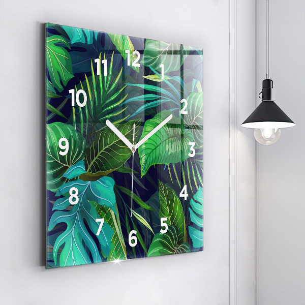 Square wall clock Exotic leaves