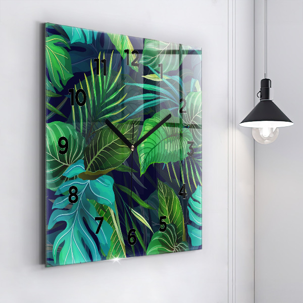 Square wall clock Exotic leaves