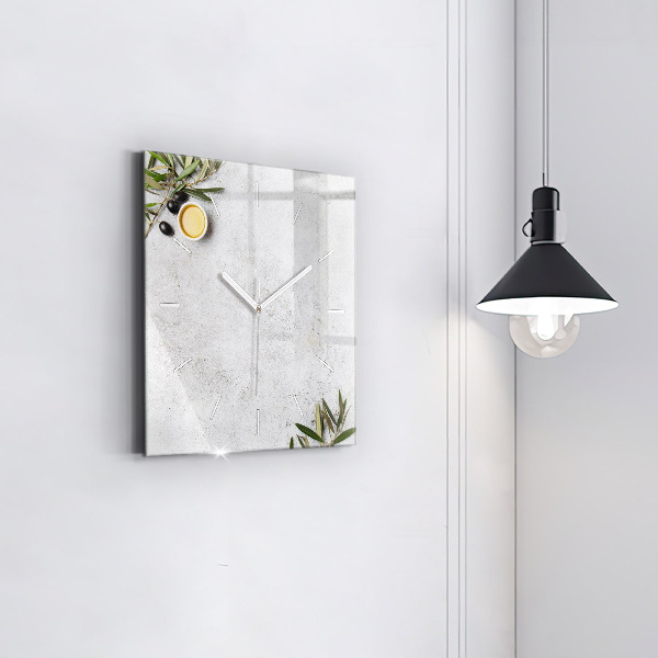 Square wall clock Minimalist olives