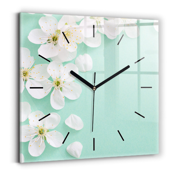Square wall clock Blooming apple blossoms