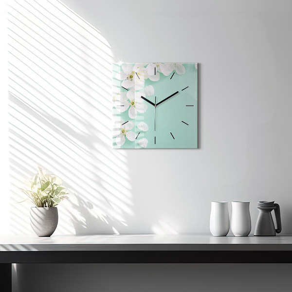Square wall clock Blooming apple blossoms