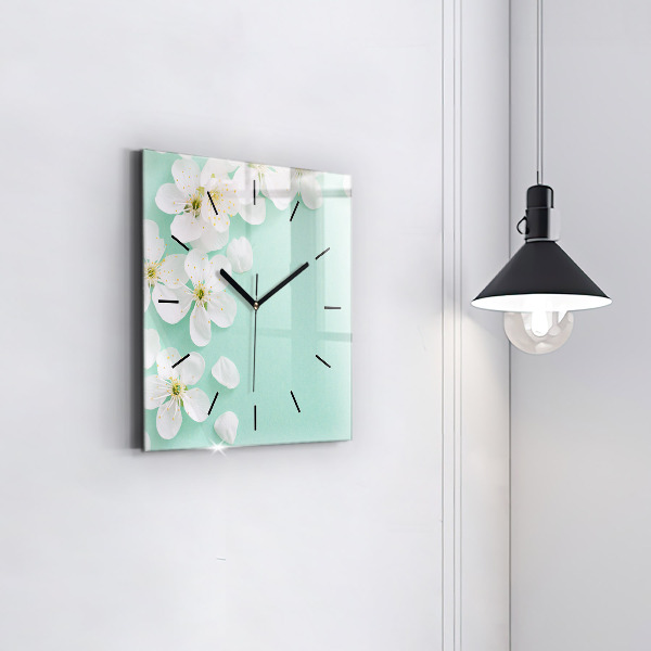 Square wall clock Blooming apple blossoms