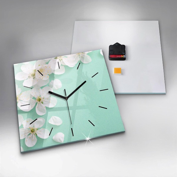Square wall clock Blooming apple blossoms