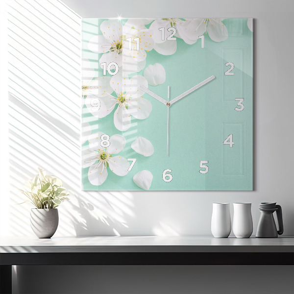 Square wall clock Blooming apple blossoms