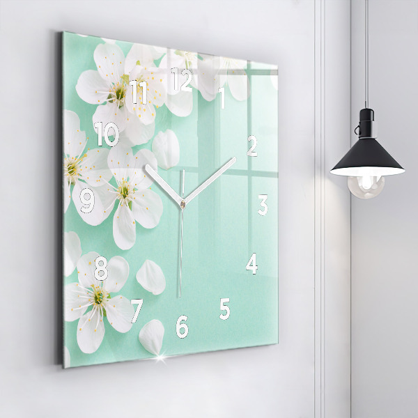 Square wall clock Blooming apple blossoms